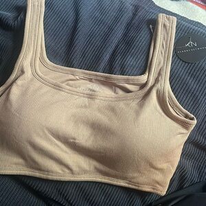 Klassy Network bamboo square neck tank ultra crop brown